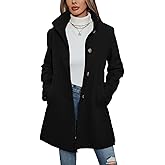ECDAHICC Womens Winter Wool Blend Coat Lapel Collar Single Breasted Pea Coat Funnel Outerwear Overcoat