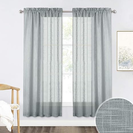 Ryb Home Semi Gauze Curtains For Office Linen Texture Wave