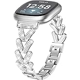 Alociaga for Metal Bands, Compatible for Fitbit Versa 4/Versa 3/Fitbit Sense 2/Sense Band Smart Watch, Sparkling Bling Shiny Diamonds Bracelet for Women