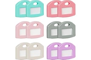 Uniclife 12 Pcs Key Covers Caps 1 Inch Key Covers Protectors with Clear Windows and Blank Paper Labels, Soft Key Identifiers for Standard Regular Thin Flat House Keys, 6 Colors (Not for Odd-Shaped)