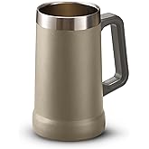 KooK Beer Stein, Stainless Steel Coffee Mug, Tumbler with Thermal Vacuum Insulation, Double Walled Drinking Cup, Large Handle, Shatterproof, Taupe, 23.7 oz