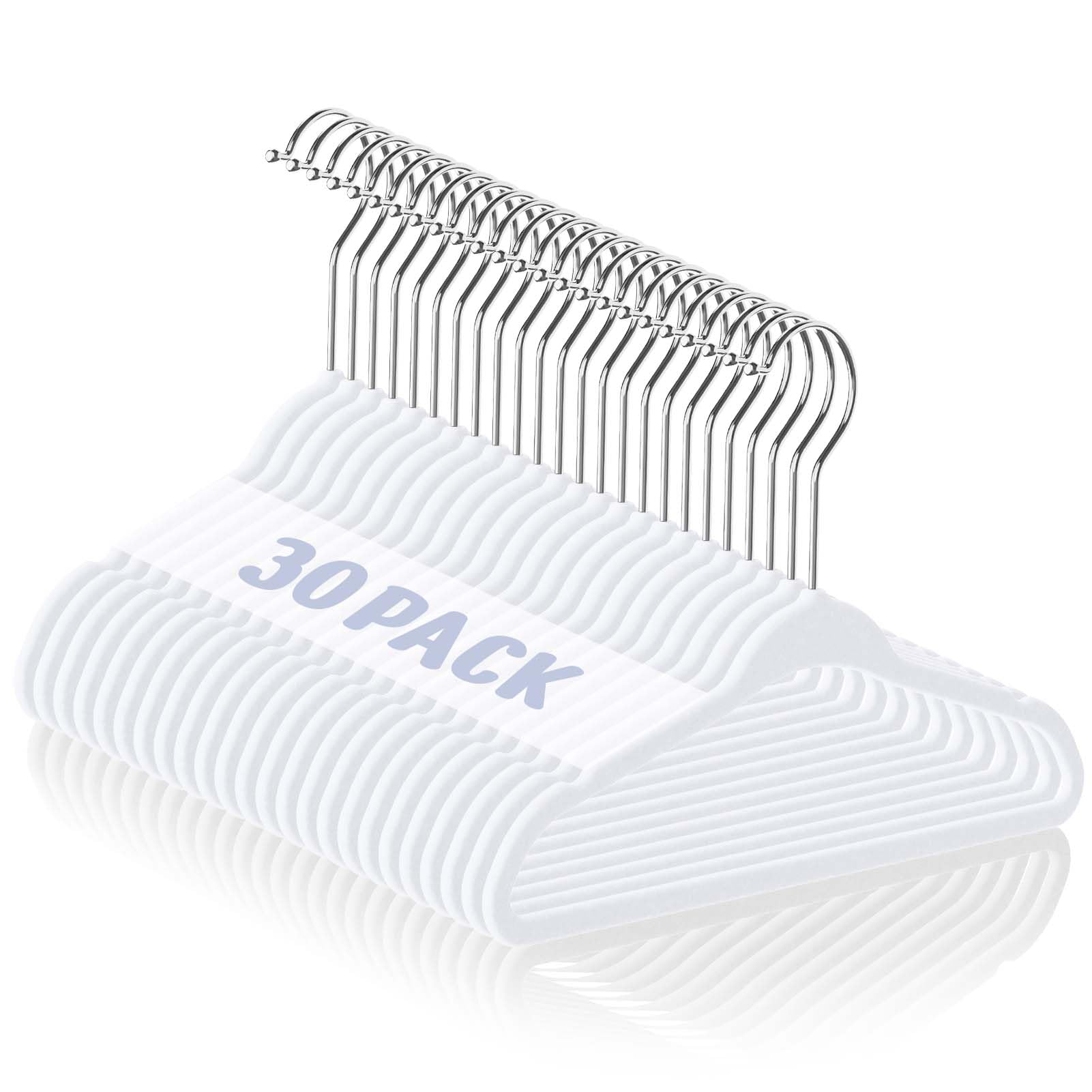 House Day Baby Hangers 30 Pack(11 Inch)- Kids Velvet Hangers with Non-Slip and Space Saving for for Infant and Toddler, Durable Toddler Hanger - Baby Coat Hanger with 360°Swivel Hook (White)