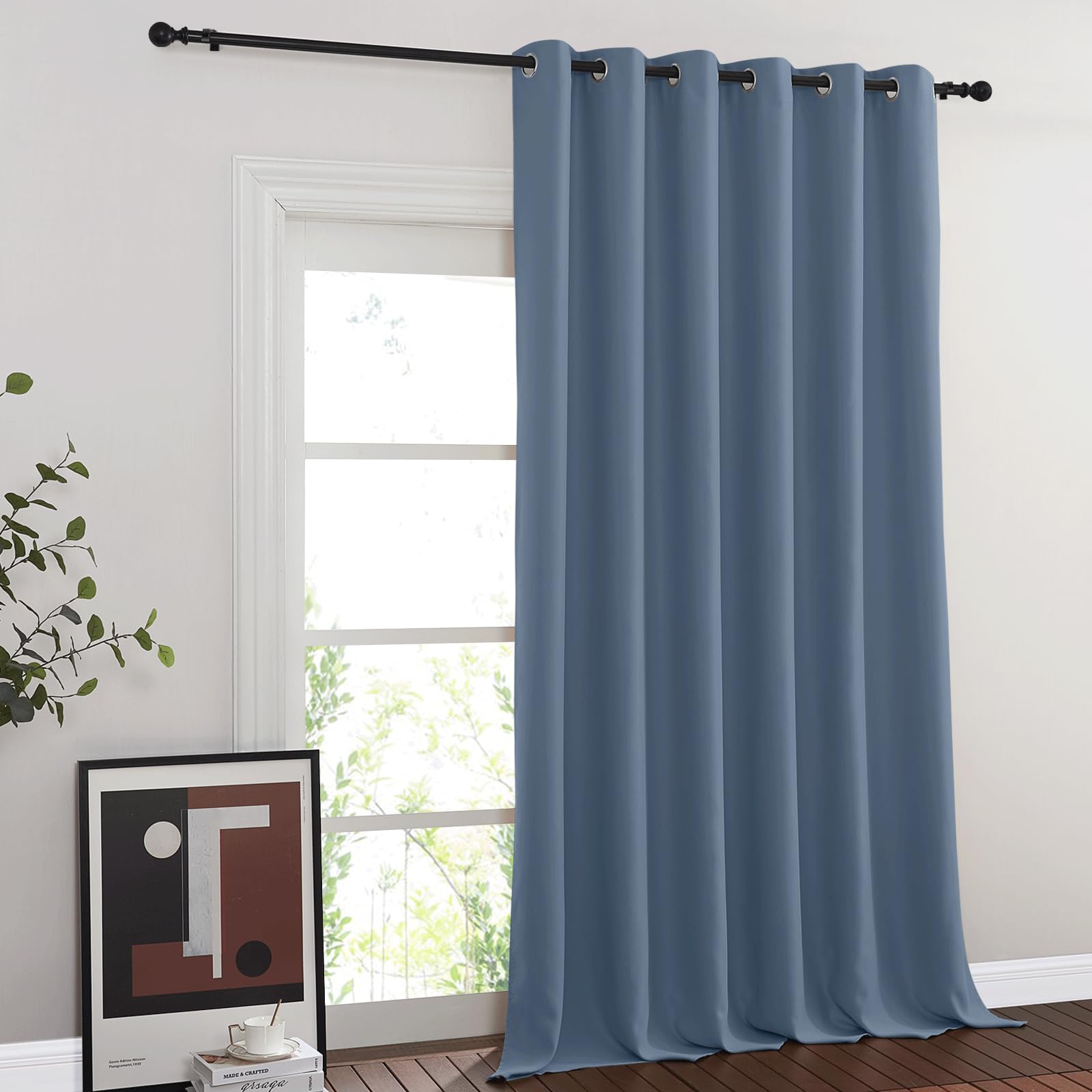 NICETOWN Blackout Curtains & Drapes - Privacy Thermal Efficiency Backdrop Curtains for Bedroom Room Divider Living Room Patio Sliding Glass Door, Wide 80 x Long 144 inch, Stone Blue, 1 Panel Image
