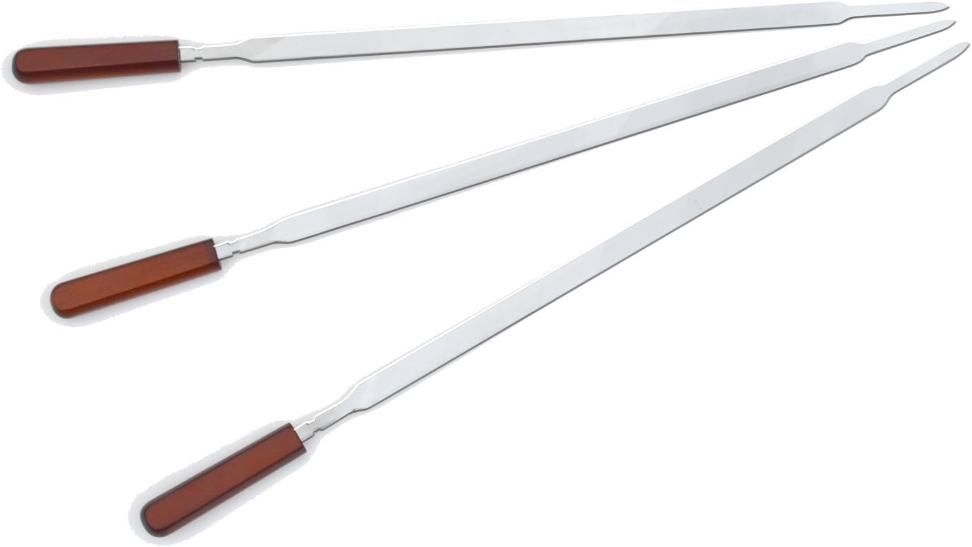 TROOPS BBQ Extra-Wide Stainless Steel Kabob Buddie Rotisserie Skewer 3-Pack. Easily Grill Larger Pieces of Meat, Fish, Vegetables, Ground Meat and More! (700414)