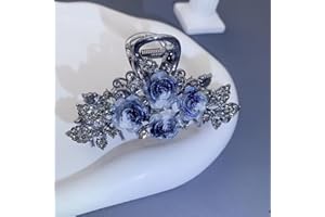 Oversized Rose Hair Claw Clip Blue - Plastic 3D Flower Hair Clip for Women, Large Hair Claw for Medium to Long Hair, Fashion 
