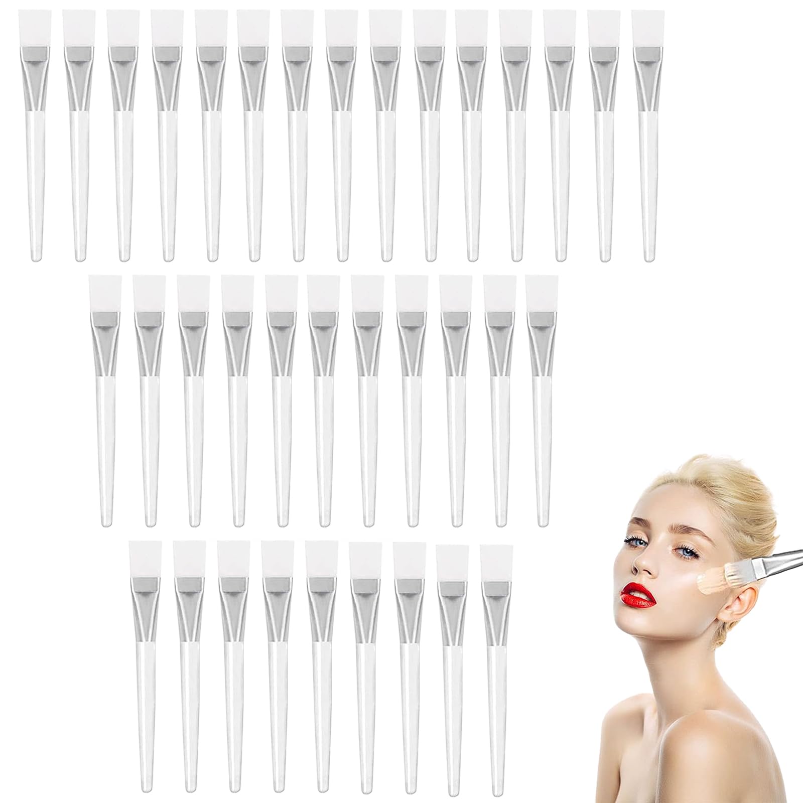 35 Pcs Transparent Face Mask Brush, Soft Hair Facial Mud Mask Applicator, Multifunctional Brushes for Face White