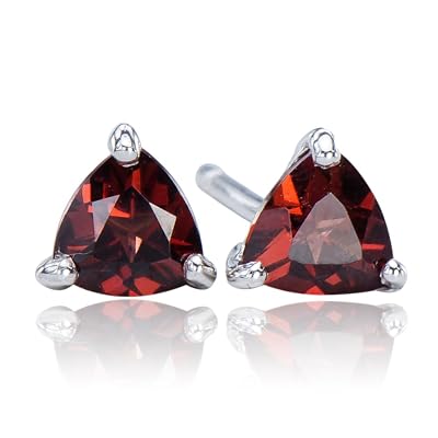 Intricate Natural Garnet Gemstone 925 Sterling Silver 925 Trilliant Stud Earrings