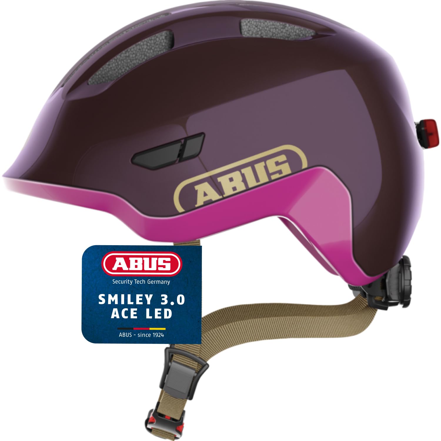 ABUS children's helmet Smiley 3.0 ACE LED - bike helmet with light - deep fit & space for a pigtail - for girls and boys