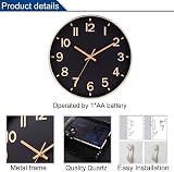 SIN&MI 12 Inch Wall Clock Silent Large Easy to Read Gold view 3