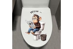 LENIUTOR 1pcs 3D Animal Toilet Decal - Self-Adhesive Waterproof Removable Dog Cat Bathroom & Door Wall Sticker, Creative Funny Toilet Tank Sticker, Bathroom Accessories (Monkey)