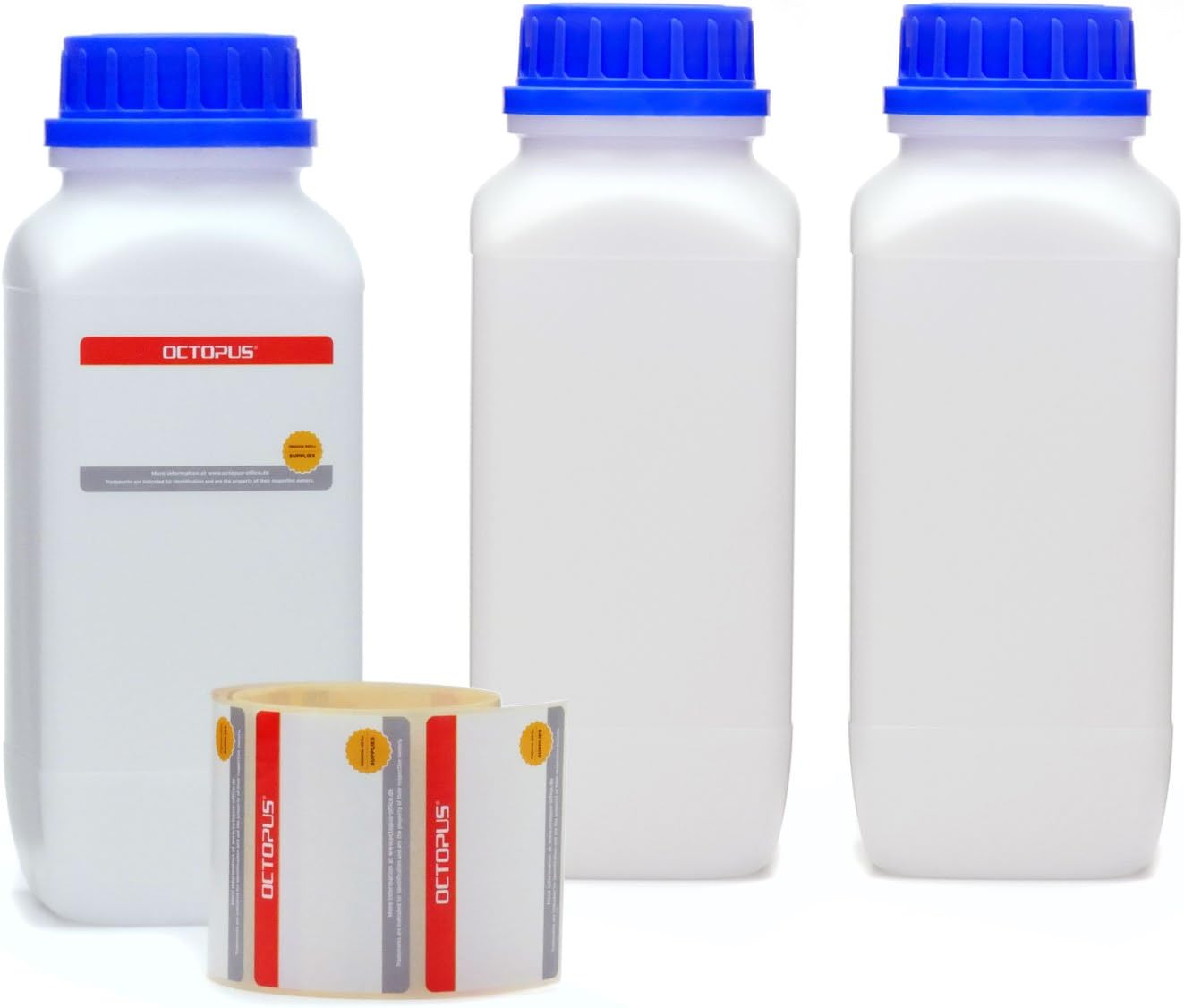 Octopus 3x 1000 ml wide mouth bottles with screw top, chemical bottle, laboratory bottle, 1000 ml x 3