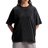 Talakeno Womens Oversized Boxy T Shirts Casual Cropped Acid Wash Cotton Tees Vintage Tops Short Sleeve Grunge Shirts