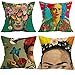 JLHua 4 pcs Frida Kahlo Self-Portrait Cotton Linen Pillow Case Cover,18