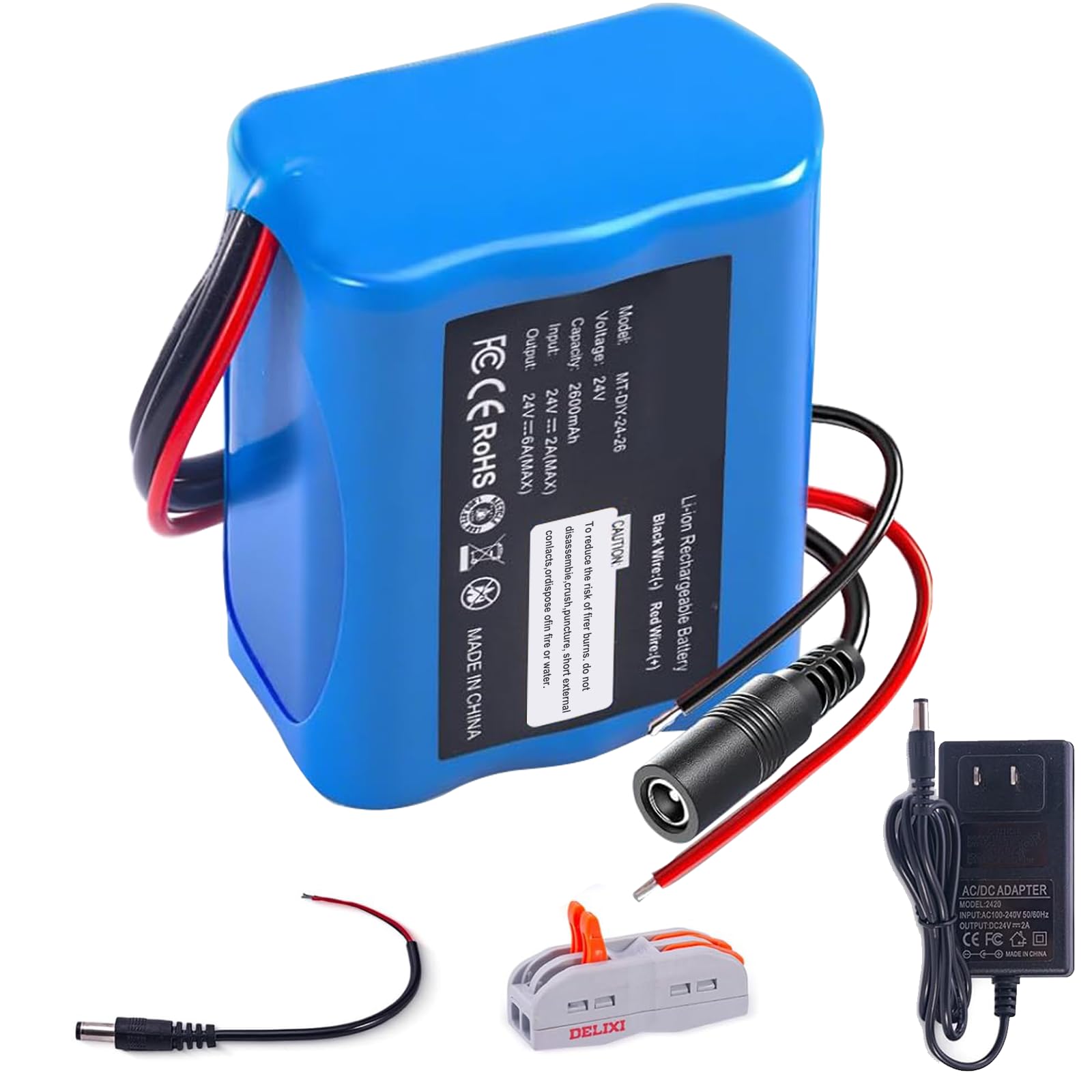 Photo 1 of 1 pack 24V 2.6Ah DIY Lithium Battery, applicable DIY Project, RC Car, Robot, Solar Panels, LED Light Strip, CCTV Camera,etc.,with Charger, Bare Leads Wire, Cable Connector for Kids Ride On Cars