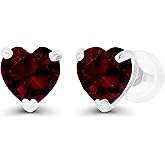 Solid 14K Gold 6mm Heart Genuine Birthstone Stud Earrings For Women | Hypoallergenic Studs | Natural or Created Gemstone Stud Earrings For Women