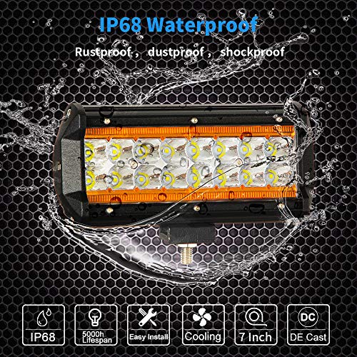 7" LED Light Bar with Amber Marker Light, YUGUANG 240W 24000LM with DRL/Angel Eye Spot&Flood Combo Beam Driving Light, IP68 Waterproof Super Bright Spot Flood Lights for Truck Jeep Boat SUV, 3 Years W
