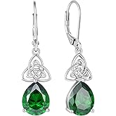 CARICY Celtic knot Earrings 925 Sterling Silver Dangle Drop Earrings for Women Teardrop Birthstone Celtic Trinity Earrings Birthday Jewelry Gift