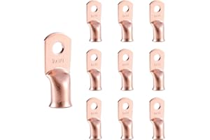 RIOCAN 10pcs 2 AWG-1/4”(M6) Ring Terminals 2 Gauge Copper Wire Lugs Battery Cable Ends Heavy Duty Battery Cable Terminal Connectors
