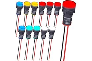 MKBKLLJY 12 Pcs Energy Saving LED Indicator Light Mounting Hole Size 22mm 110V 20mA AC Signal Lamp Panel Indicator 5 Color(Red/Bule/Green/White/Yellow) with 24Pcs Terminal Wires for Car Truck Boat