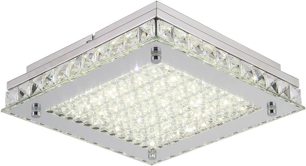 Horisun Dimmable LED Ceiling Light, 10inch Crystal Flush Mount Ceiling Light, 100W Incandescent Bulbs Equivalent, 1320LM Daylight White for Bedroom, Bathroom, Kitchen