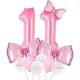 Yoehlon Coquette Birthday Decorations, Pink Bow Balloons Set with 40-Inch Number 11 Balloon, Pink Bow Birthday Decorations for Girls (Pink 11)