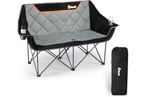 EMERIT Oversized Double Duo Camping Chair Folding Camping Loveseat 2 Person Camping Couch Heavy Duty Lawn Chairs for Outside with Padded Seats & Armrests-Support 650LBS