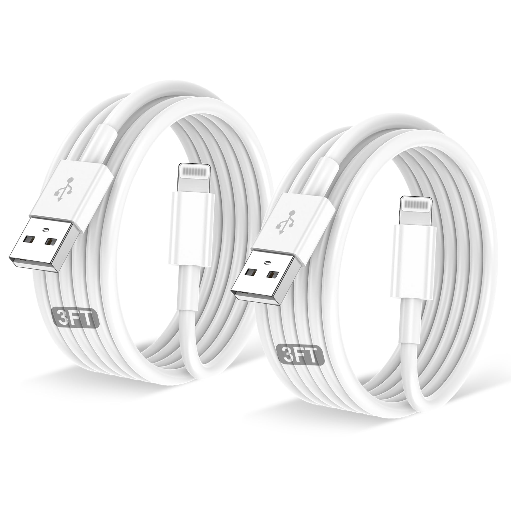 Photo 1 of 2PACK for iPhone Charger 3FT,Lightning Charging Cable?for Apple Certified Cord for iPhone 14/13/12/11 Pro/X/Xs Max/XR/8 Plus/7/6s/SE/5c/5s,for iPad Air/Mini USB Charge 3Foot