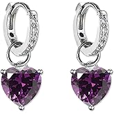 QLUYCKW Heart Earrings for Women Trendy Love Crystal Purple Pink Green Dangling Cubic Zirconia Hoop Earrings Bling Holiday Jewelry Gifts