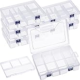 Honoson 6 Pack Fishing Tackle Box Organizer Storage Clear Fishing Box with Movable Tray Plastic Waterproof Compartment Organizer for Lure Container Craft Beads Jewelry