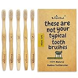 Natural Classic Bamboo Toothbrushes (Pack of 5) for Adults With Soft Bio-Based Nylon Bristles - Individually Packed & Numbered, Organic Compostable Plastic Free Packaging