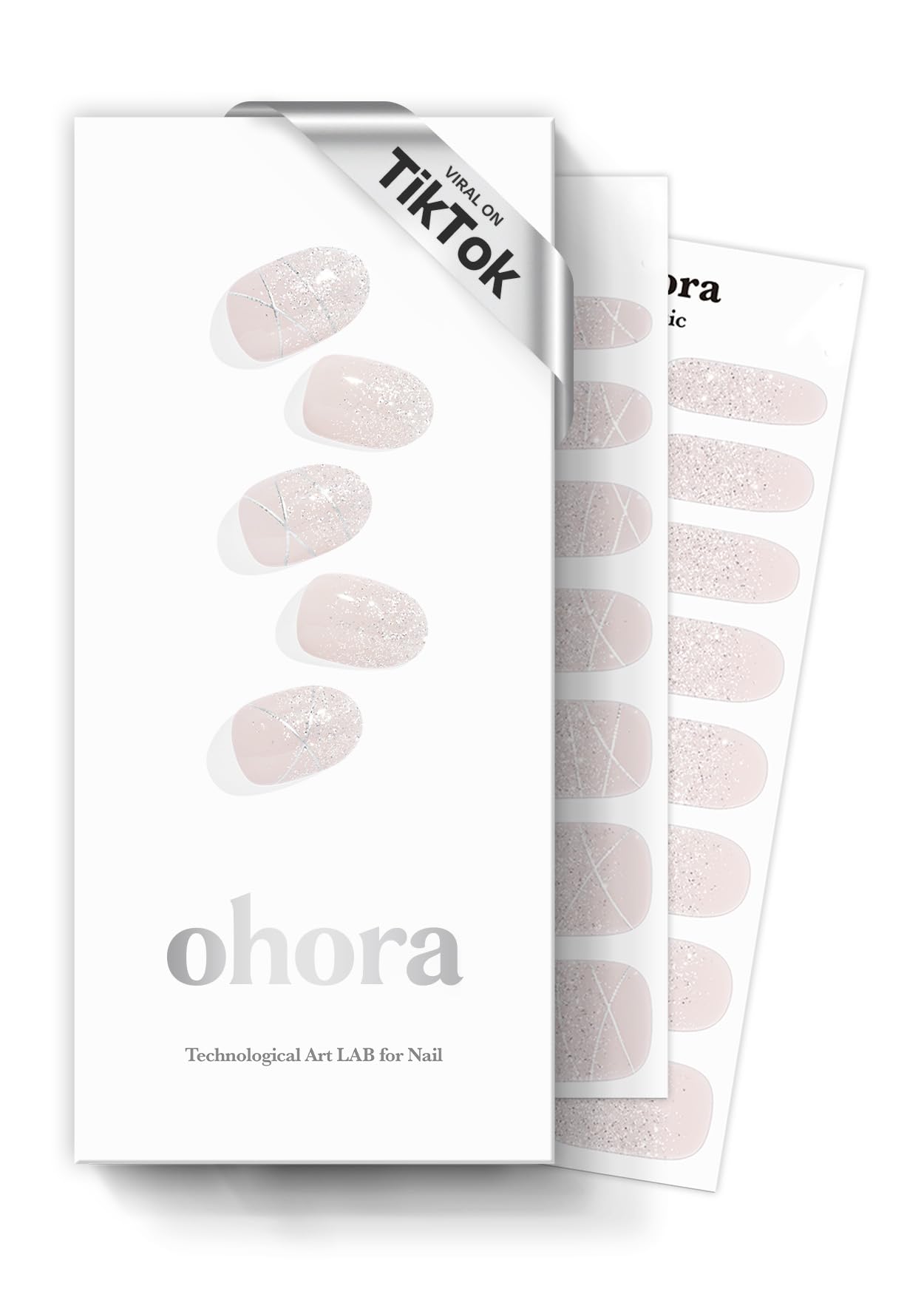 Photo 1 of ohora Semi Cured Gel Nail Strips (N Dress Up) - White, Patterned, Works with Any UV/LED Lamps, Salon-Quality, Long Lasting, Easy to Apply & Remove - Includes 2 Prep Pads, Nail File & Wooden Stick