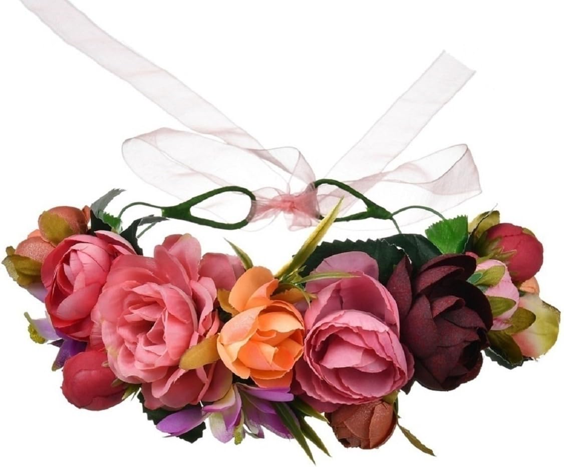 Vividsun Flower Crown Floral Headpiece Festival Wedding Hair Wreath Floral Crown (A)