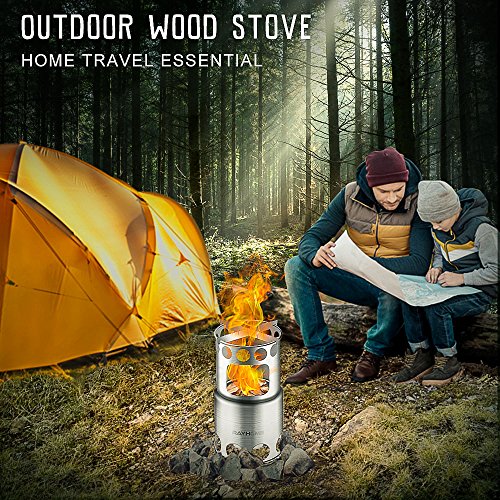 Portable Wood Camping Stove Lightweight Backpacking Stove Small Wood Burning Camp Stoves Stainless Steel Nylon Carry Bag Outdoor for Picnic BBQ Camp Hiking Climbing Fishing Traveling - Thumbnail 6