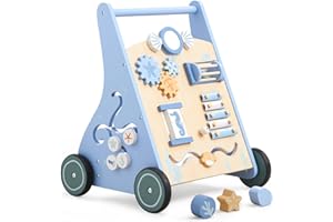 Beright Wooden Baby Walker Push and Pull Learning Activity Walker Kids’ Activity Toy Multiple Activities Center Develops Motor Skills & Stimulates Creativity, Blue