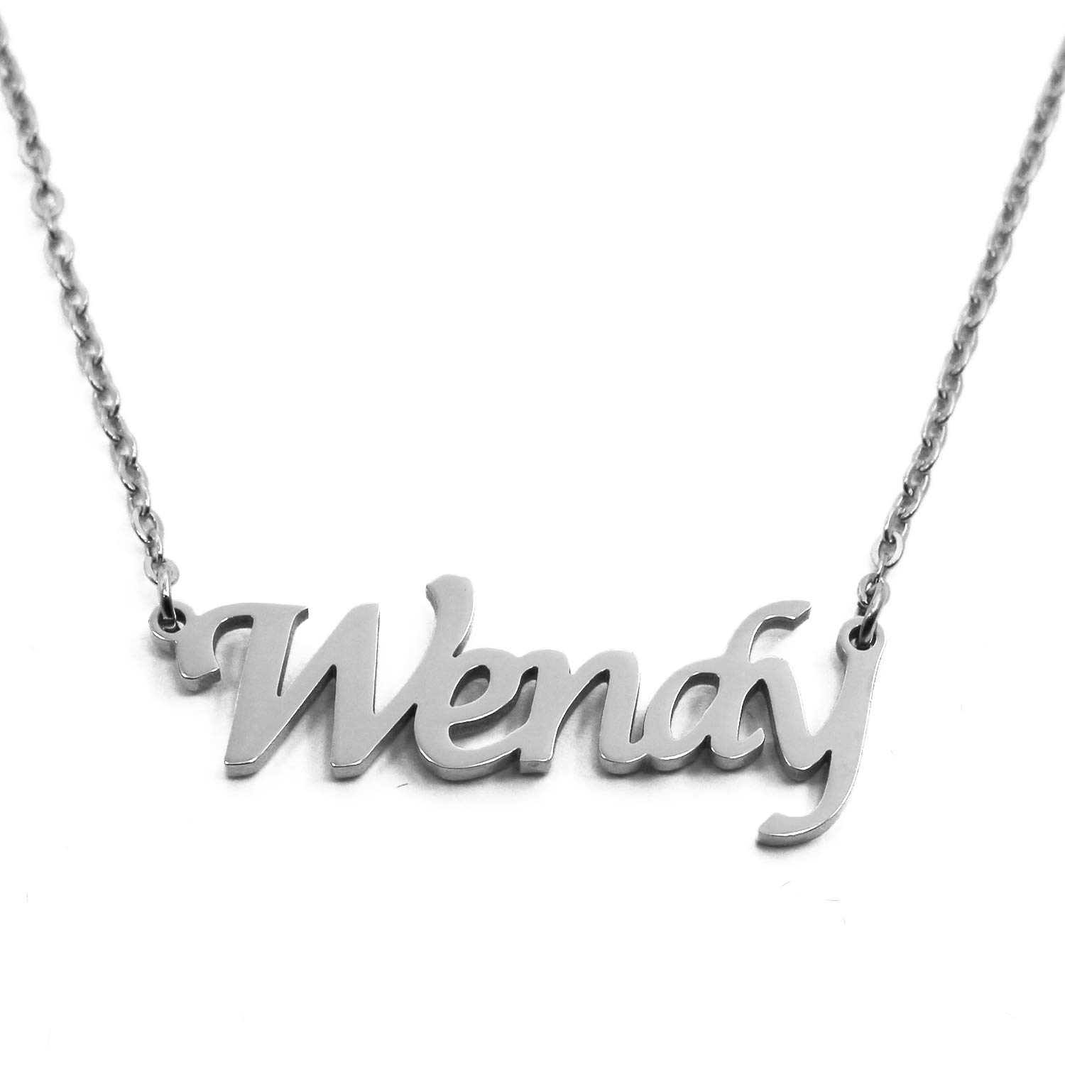 Kigu Wendy Personalised Name Necklace - Silver Tone - Custom Dainty Name Pendants, Jewellery for Ladies, Girlfriend, Mother, Sister, Friends