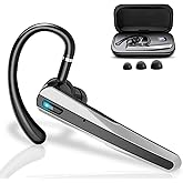 Bluetooth Headset V5.3, Wireless Earpiece with Dual ENC Noise Canceling Mic, 120H Hand-Free Talk Single-Ear Bluetooth Earpiece with LED Display, IP7 Waterproof Headphones for Office/Trucker/Business