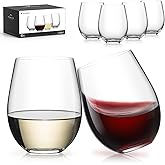 LUNA & MANTHA Stemless Wine Glasses Set of 6, 18oz Crystal Red White Wine Glasses for Daily Use, Hosting, Home Bar, Evening Party, Birthdays, Shower, Housewarming Gift, Clear
