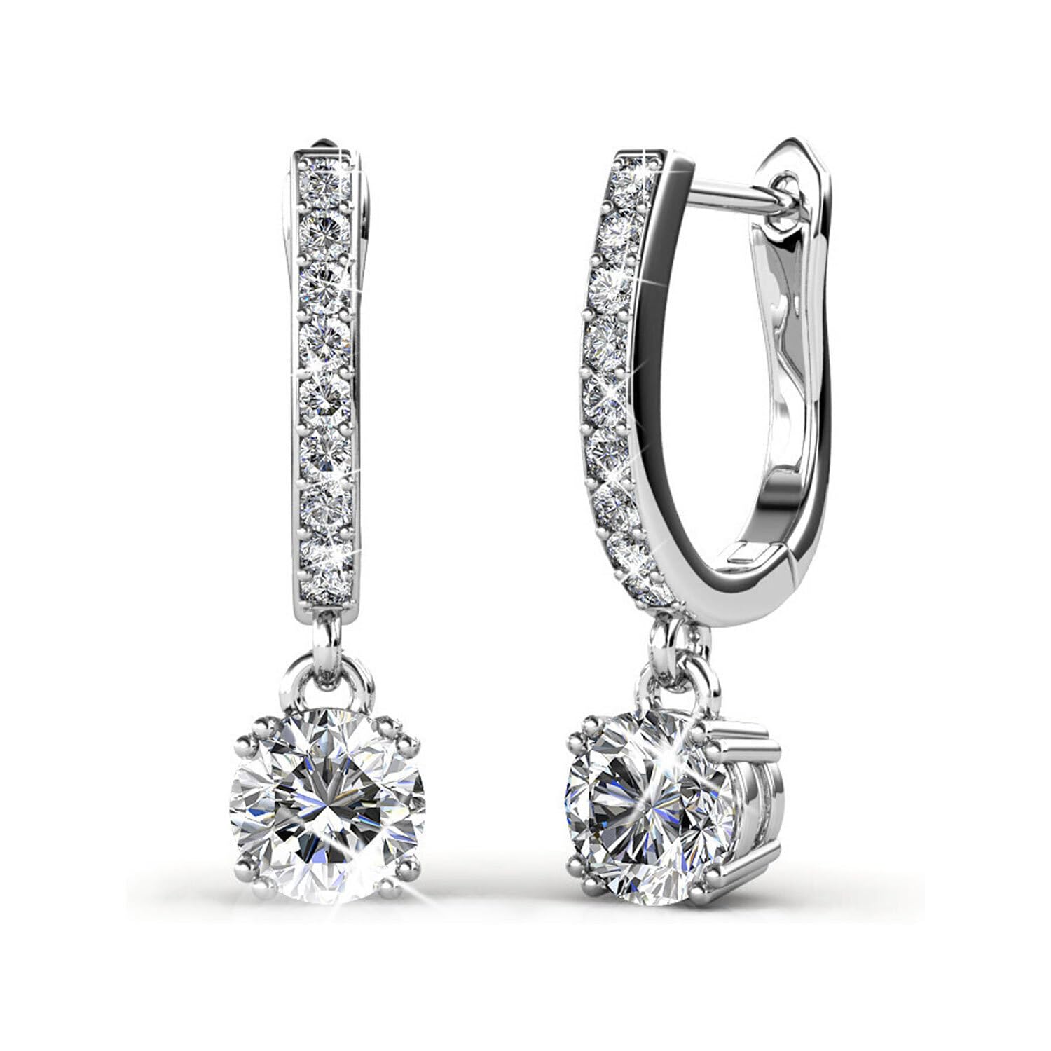 Cate & Chloe McKenzie 18k White Gold Dangling Earrings with Swarovski Crystals, Solitaire Crystal Dangle Earrings, Best Silver Drop Earrings for Women, Channel Set Drop Horseshoe Earrings