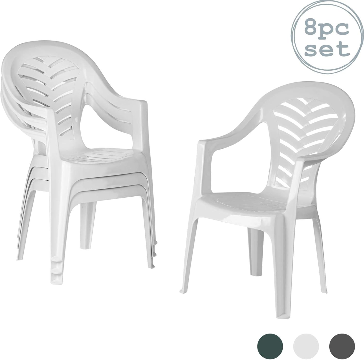 Resol 8 Piece Palma Plastic Garden Dining Chair Set Stackable UV