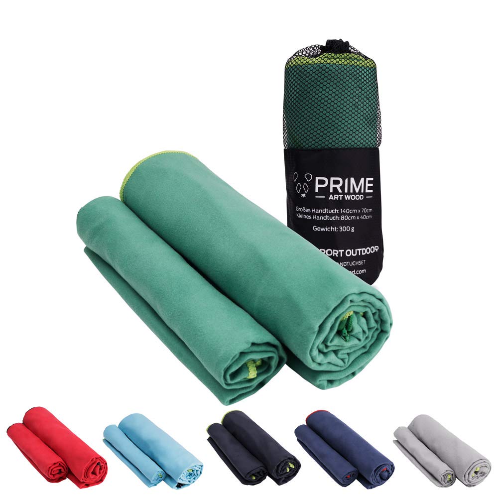 PRIME ART WOOD Microfibre Towel Set, Green, 140 cm x 70 cm, 80 cm x 40 cm, Hand Towels, Bath Towel, Trekking, Backpack, Trekking Backpack, Men's, Women, Premium, Quick-Drying Travel Towel