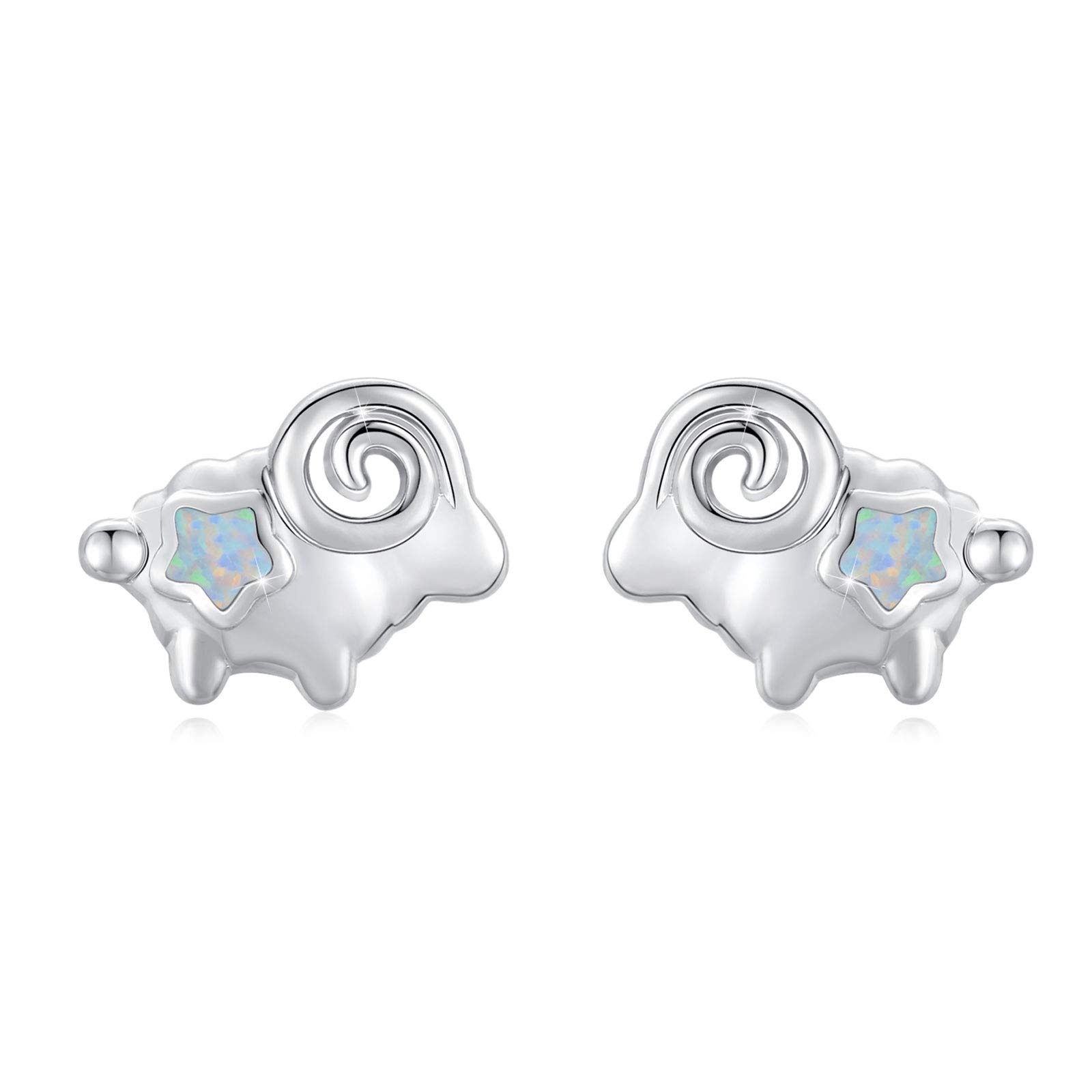 CUOKA MIRACLE Sheep Earrings 925 Sterling Silver Opal Earrings for Women Cute Sheep Animal Stud Earrings for Girls Kids