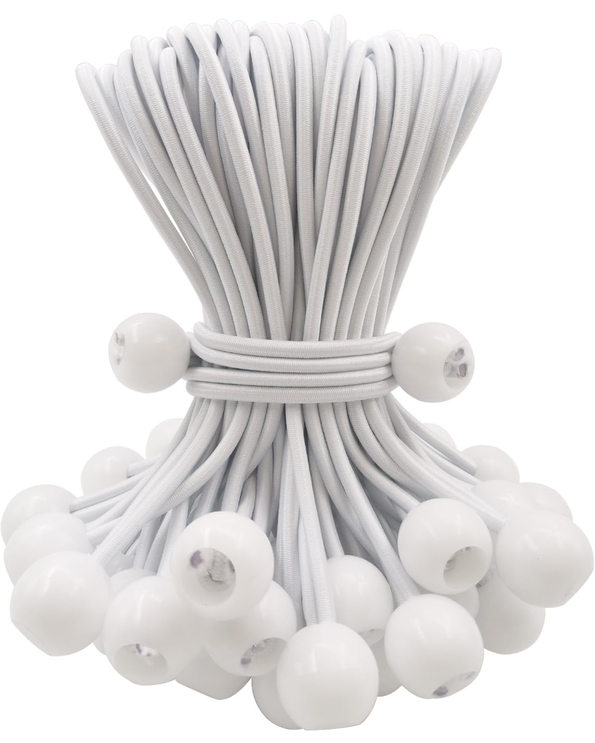 BINCKIN Bungee Balls 50 Pcs, 6 Inch Bungee Cords with Balls, Tent Accessories for Camping Tarp, Tents, Canopy and Fixings (White)