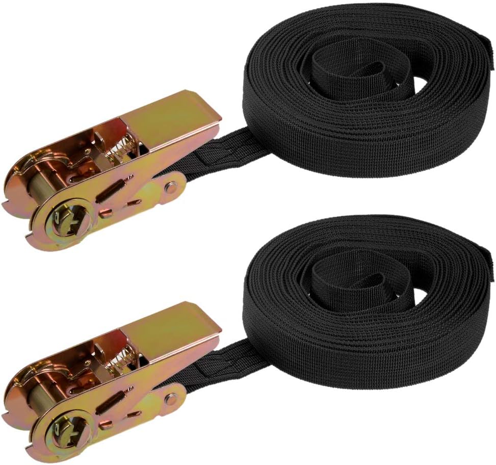 sourcing map Ratchet Tie Down Lashing Strap 1" x 26Ft 550lb 250Kg Load Polypropylene for Moving Securing Cargo Black, Pack of 2