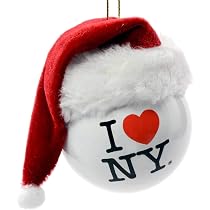 Boule De Noël I Love NY - Verre Décoré, 6,6 Cm, Rouge/blanc/noir - Kurt Adler