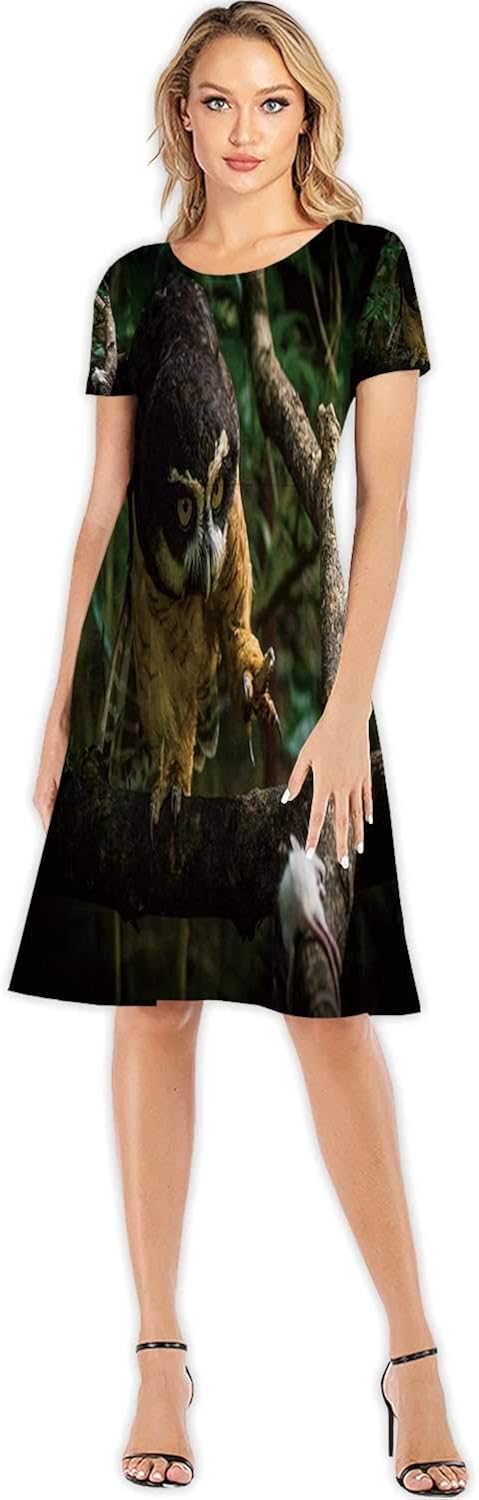 C COABALLA Eudyptes chrysocome Pinguino Delle rocce Girl's Round Neck Flowy Maxi Dresses,098728 for Beach,S