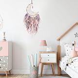 Dremisland Moon Dream Catcher with Fairy Lights Pink Grey Feather Decor view 3