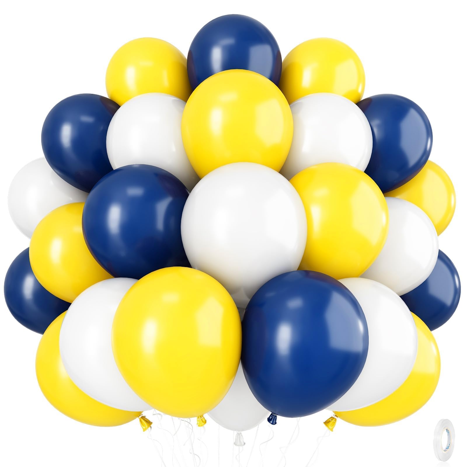 Photo 1 of Navy Blue Yellow White Balloons, 12 Inch Navy Blue Yellow White Party Balloons, Dark Blue Yellow Latex Balloons Set for Boys Men Birthday Wedding Baby Shower Graduation Anniversary Party Decorations