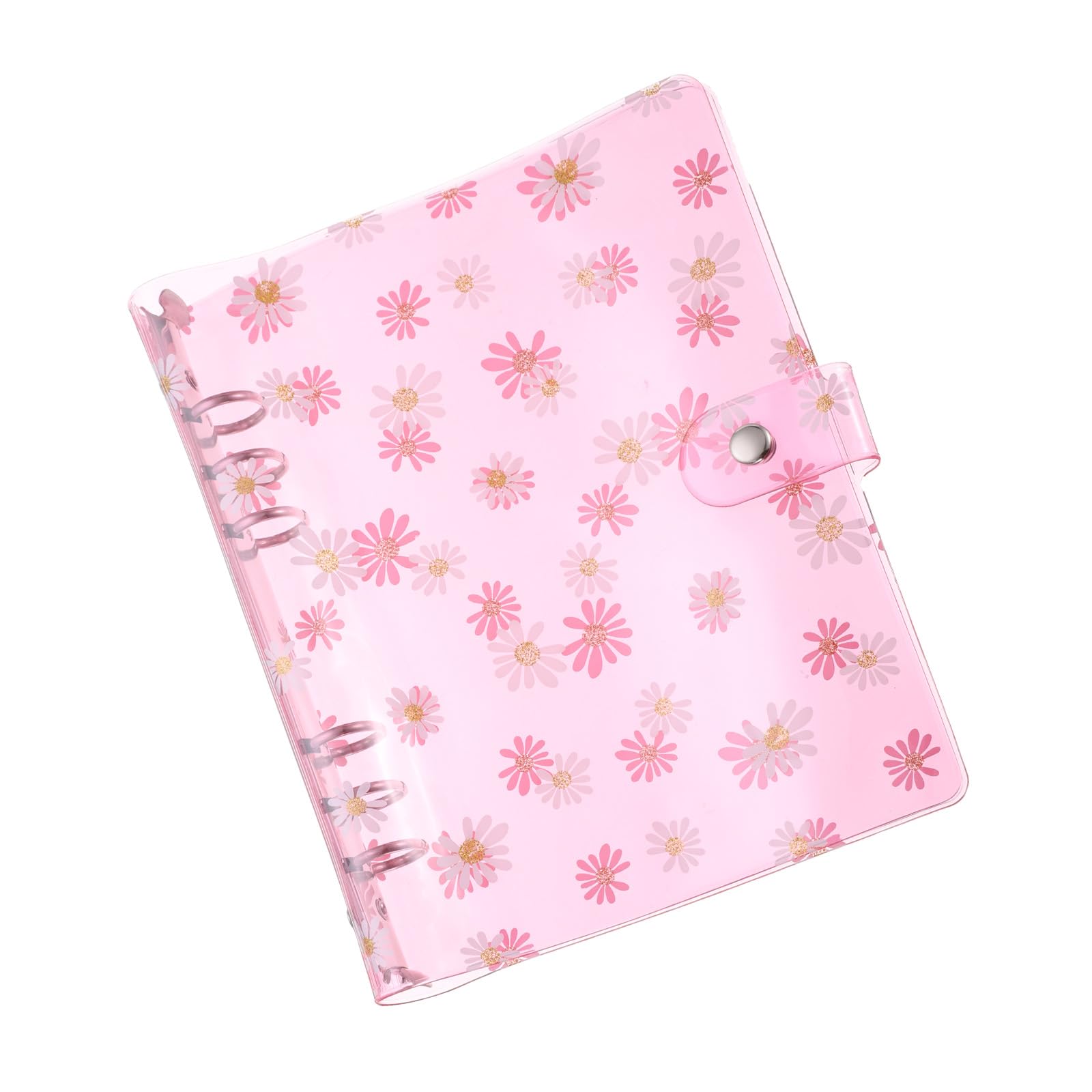 PATIKIL A5 Flower Clear Binder Cover, Soft PVC Loose Leaf Binder Protector Refillable Notebook Shell with Snap Button Closure for DIY Meeting Notebook Folder, Pink