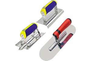 DIXIANG Stainless Steel Pool Trowel (11" x 4") plus Concrete Edger (6" x 3", 1/2"R) and Groover (6" x 3", 1/2"W,1/2"D) Tools Set Stucco Cement Finishing Kit Masonry Construction Hand Tool