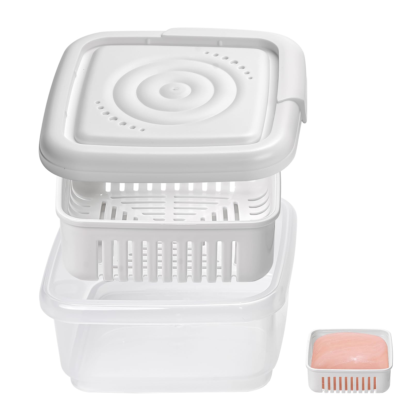 Photo 1 of Square Soap Travel Case with Lid Bar Soap Tray and Drain Rack for Bathroom Shower, Portable Soap Rest Holder for Gym, Travel, Camping, Tightly Closed White Soap Box